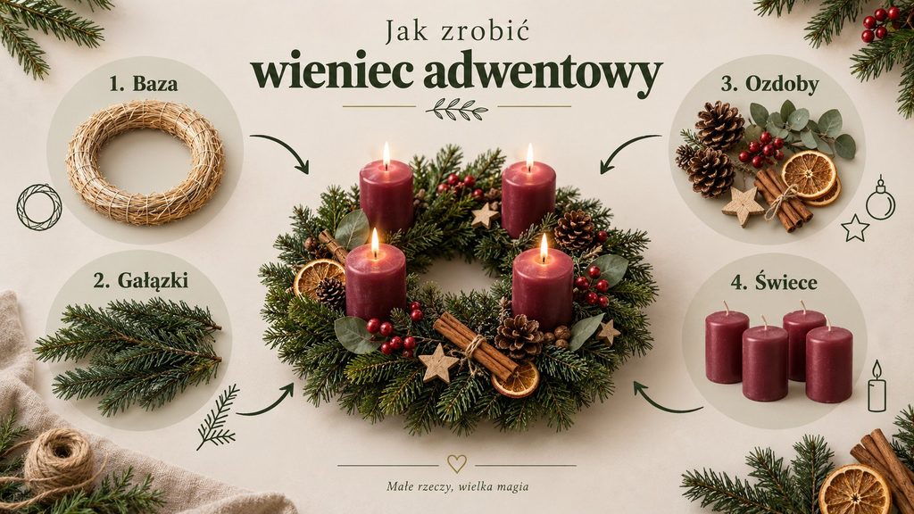 Wieniec adwentowy — jak go zrobić samodzielnie? Materiały, świece, dekoracje i bezpieczny montaż