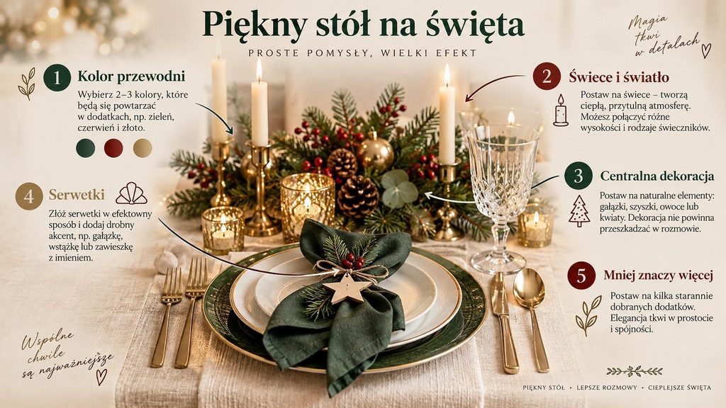 Świąteczny stół — jak go pięknie udekorować? Praktyczny plan krok po kroku
